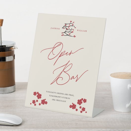 ラヴ中国のレッドさくらんぼ花オープンバー結婚 台座サイン (インサイチュ)