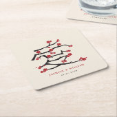 ラヴ中国のレッドさくらんぼ花婚約パーティ スクエアペーパーコースター (アングル)