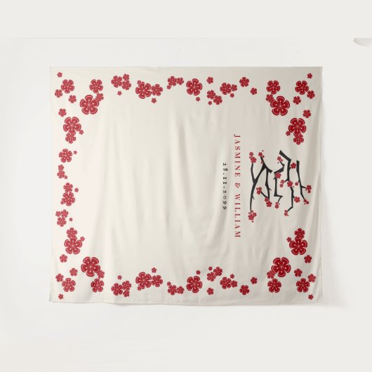 ラヴ中国のレッドさくらんぼ花婚約パーティ タペストリー (正面(横))