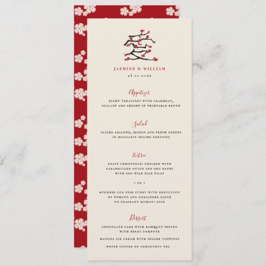 ラヴ中国のレッドさくらんぼ花婚約パーティ メニュー (正面/裏面)