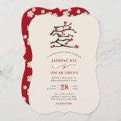 ラヴ中国のレッドさくらんぼ花婚約パーティ 招待状 (正面/裏面)