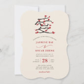 ラヴ中国のレッドさくらんぼ花婚約パーティ 招待状 (正面)