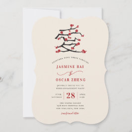 ラヴ中国のレッドさくらんぼ花婚約パーティ 招待状