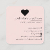 ラヴ付き手作りシンプルピンクブラックハート スクエア名刺 (裏面)