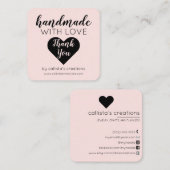 ラヴ付き手作りシンプルピンクブラックハート スクエア名刺 (正面/裏面)