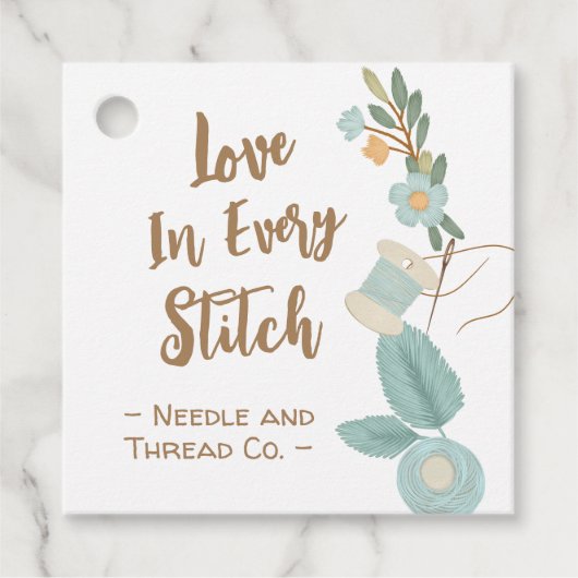 ラヴ付き手作り裁縫刺繍花ラベル フェイバータグ (正面)