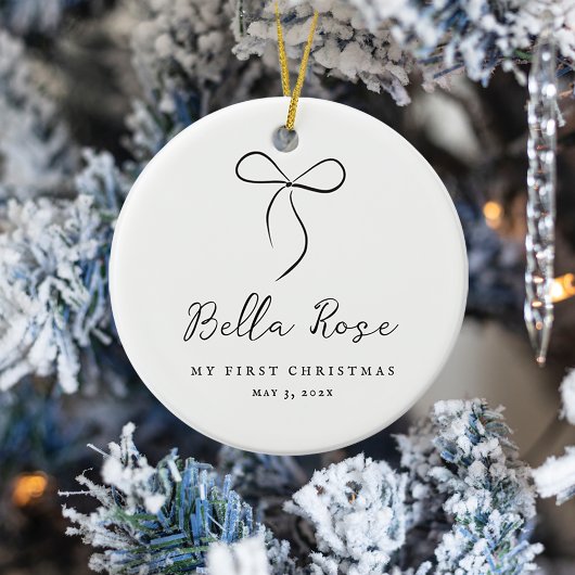 ラヴ包まれたブラックボウ初めてのクリスマス写真 セラミックオーナメント