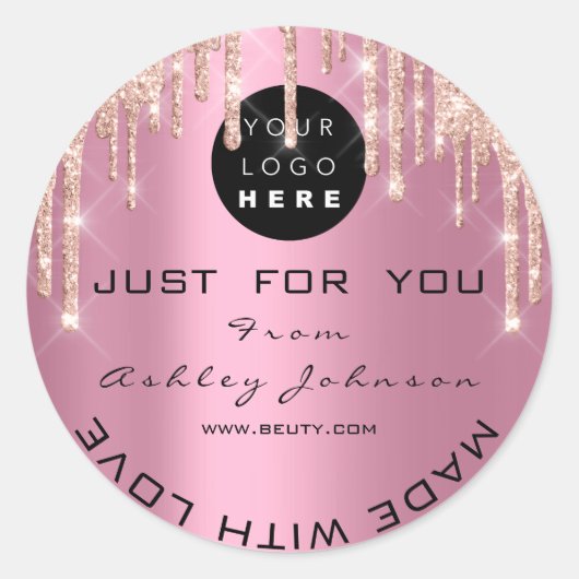 ラヴ感謝していィックで作ったカスタムバラロゴのドリップ ラウンドシール (正面)