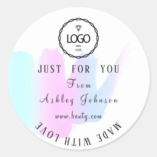 ラヴ感謝していィピンクブルーパステルで作ったログラデーションゴ ラウンドシール (正面)