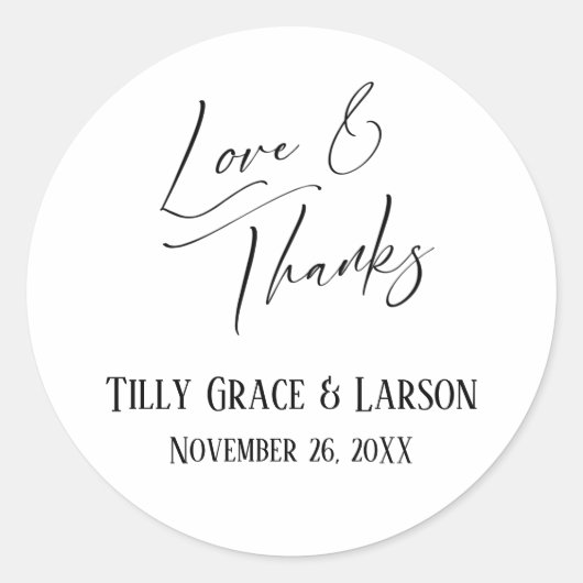 ラヴ感謝していエレガントィ&手書き白黒 ラウンドシール (正面)