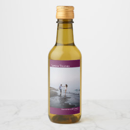 ラヴ感謝していマゼンタプラムシンプル結婚の写真ミニ ワインラベル