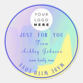 ラヴ感謝していミントブルーイエローで作ったロ絵を描ゴ ラウンドシール