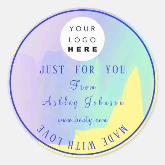 ラヴ感謝していミントブルーイエローで作ったロ絵を描ゴ ラウンドシール (正面)