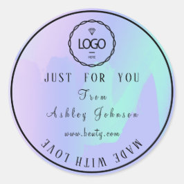 ラヴ感謝していミントブルーパープルで作ったロゴ ラウンドシール