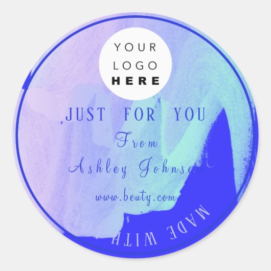 ラヴ感謝していミントブルーパープル製ロ絵を描ゴ ラウンドシール (正面)