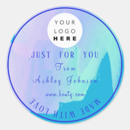 ラヴ感謝していミントブルーミントで作ったロゴ絵を描 ラウンドシール