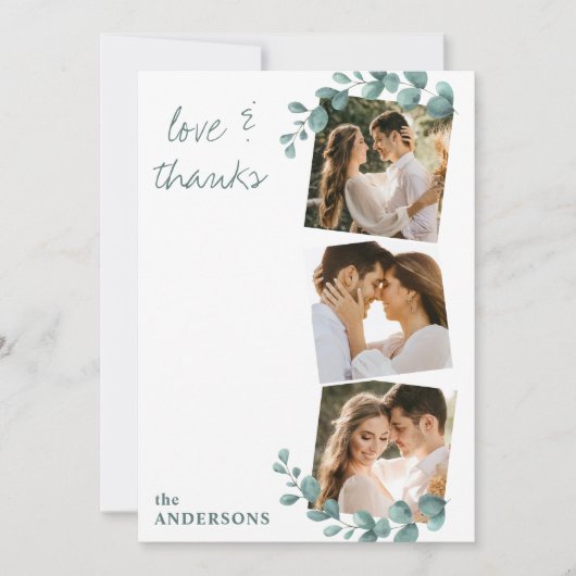 ラヴ感謝していユーカリプタス緑結婚3 サンキューカード (正面)