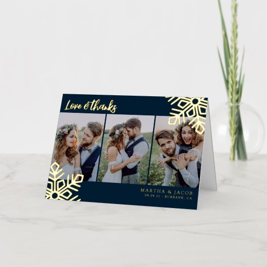 ラヴ感謝してい結婚の写真スノーフレーク実在 箔シーズンカード (正面)