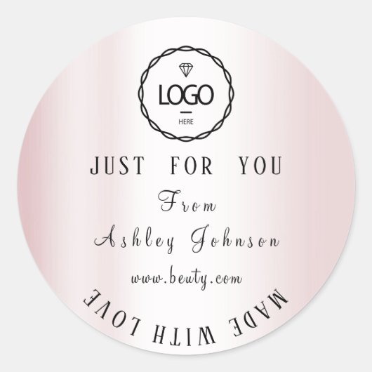 ラヴ感謝してい赤面ピンクで作ったロゴ ラウンドシール (正面)