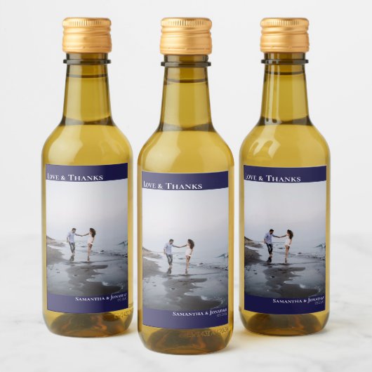 ラヴ感謝してい&バニーブルーシンプルの写真結婚のミニ ワインラベル (ボトル)