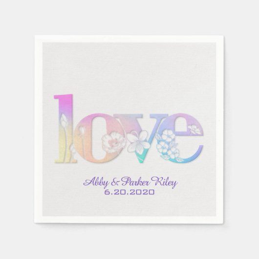 ラヴ文字の花柄 スタンダードカクテルナプキン (正面)