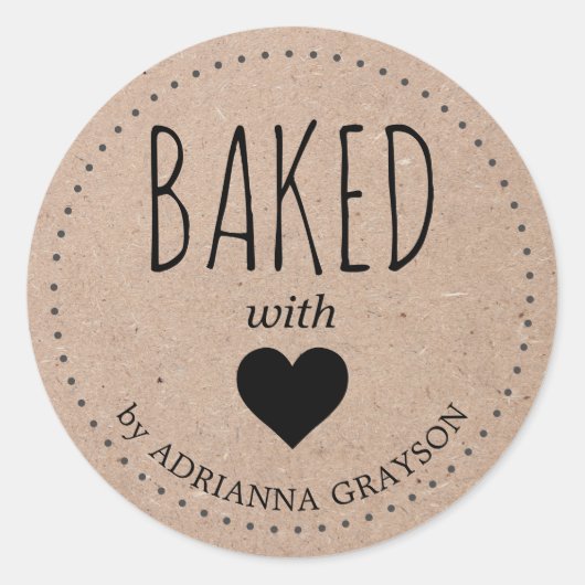 ラヴ焼いたクラフト紙ハートクラシックラウンド ラウンドシール (正面)