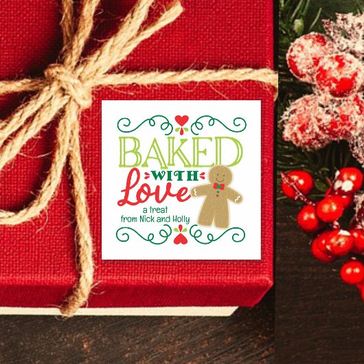 ラヴ焼いたジンジャーブレッドマンフェスティバルクリスマス スクエアシール