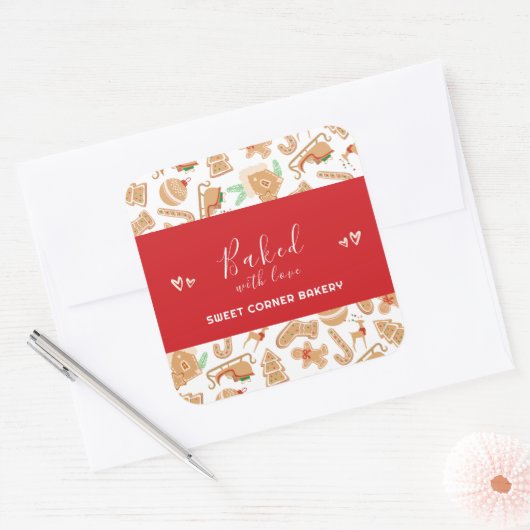 ラヴ焼いたベーカリージンガーブレッドホリデー付き スクエアシール (封筒)