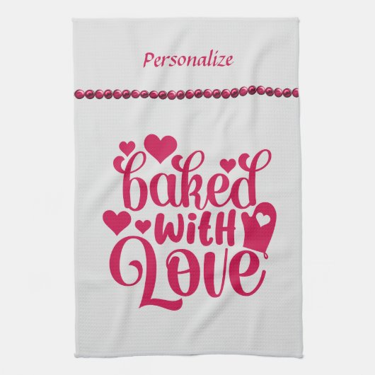 ラヴ焼いた引用文赤いハートパール キッチンタオル (縦)