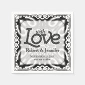 ラヴ白黒装飾紙ナプキン スタンダードカクテルナプキン (正面)