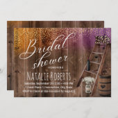 ラヴ素朴ウッドラダーバーンドウッドブライダルシャワー 招待状 (正面/裏面)