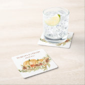 ラヴ素朴カボチャの水彩秋結婚 スクエアペーパーコースター (インサイチュ)