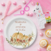 ラヴ素朴カボチャの水彩秋結婚 ペーパープレート (パーティー)