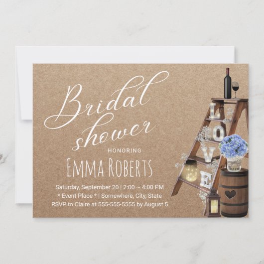 ラヴ素朴ラダーヴィンテージランタンブライダルシャワー 招待状 (正面)