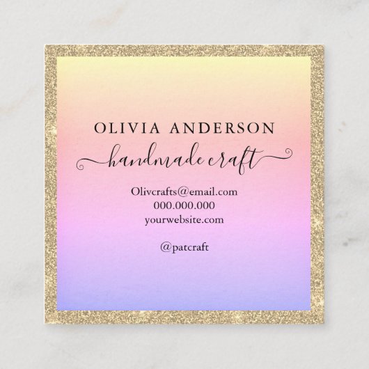 ラヴ金ゴールドグリッターピンクロゴqrコード付き手作り スクエア名刺 (裏面)