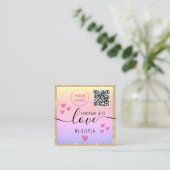 ラヴ金ゴールドグリッターピンクロゴqrコード付き手作り スクエア名刺 (スタンド正面)