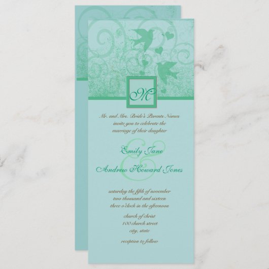 ラヴ飛んでいるバード結婚式招待状 招待状 (正面/裏面)