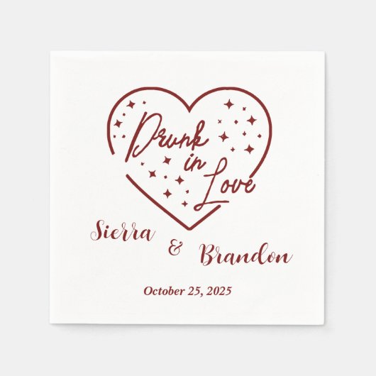 ラヴ飲ウェディングパーソナライズされたパーティーのナプキン スタンダードカクテルナプキン (正面)