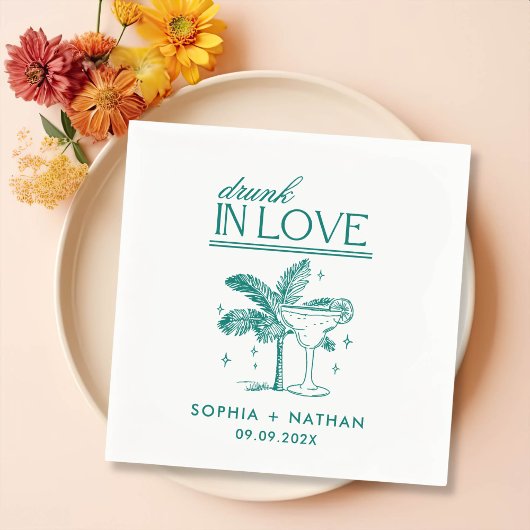 ラヴ飲ビーチ結婚式ナパーソナライズされたプキンス スタンダードカクテルナプキン
