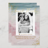 ラヴ&グ感謝していラム水の色の金ゴールドありがとう写真 サンキューカード (正面/裏面)