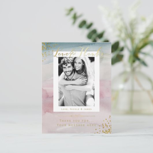 ラヴ&グ感謝していラム水の色の金ゴールドありがとう写真 ポストカード (スタンド正面)