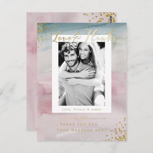 ラヴ&グ感謝していラム水の色の金ゴールドありがとう写真 ポストカード (正面/裏面)