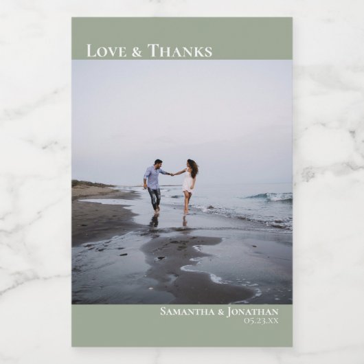 ラヴ&サ感謝していージグリーシンプルン結婚ズ写真ミニ ワインラベル (シングルラベル)