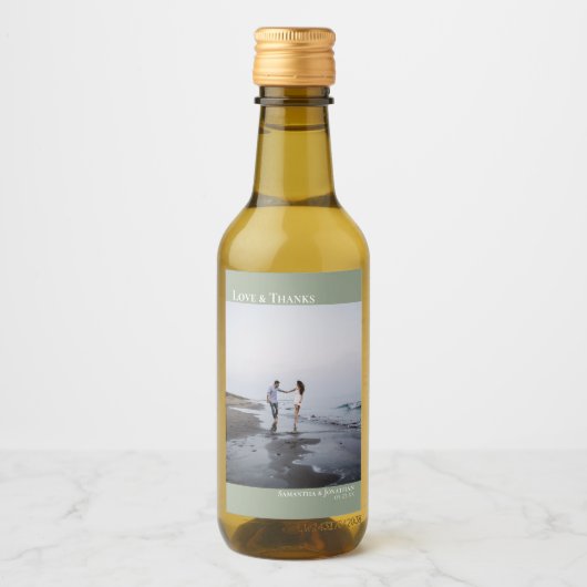 ラヴ&サ感謝していージグリーシンプルン結婚ズ写真ミニ ワインラベル (正面)