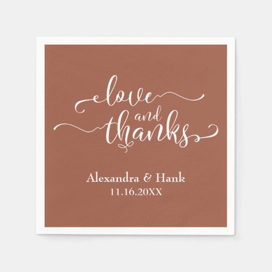 ラヴ&ホワ感謝していイトスクリプトPlain Terracotta スタンダードカクテルナプキン (正面)