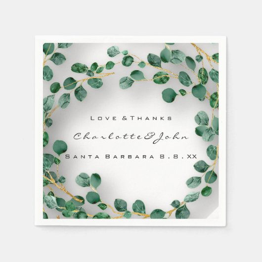 ラヴ&感謝していネームデイトユーカリプトゥスチ結婚ョー スタンダードカクテルナプキン (正面)