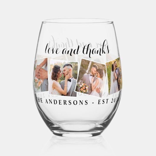 ラヴ&感謝していモダンカスタムフォトコラージュ結婚ズ ステムなしワイングラス (正面)