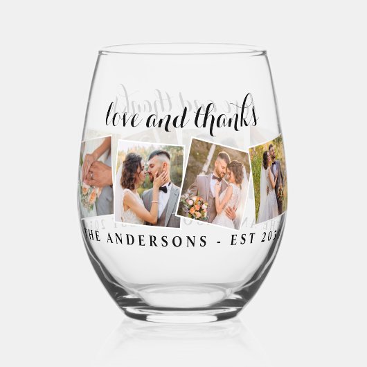 ラヴ&感謝していモダンカスタムフォトコラージュ結婚ズ ステムなしワイングラス (裏面)