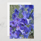 ラークスパーの花のデザイン"こんにちは！"とグリーティングカード サンキューカード (正面/裏面)