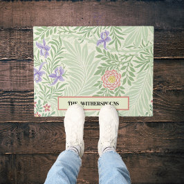 ラークスパーウィリアムモリスグリーンレッドパープルフローラ ドアマット